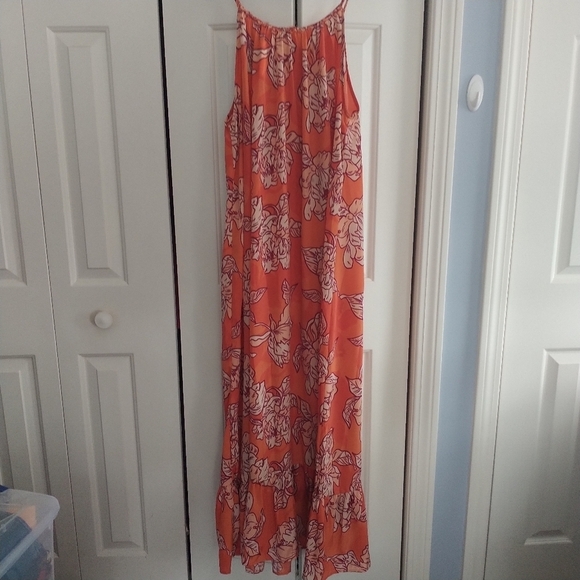 True Destinations Orange Floral Maxi Dress Coverup XS - Picture 6 of 13